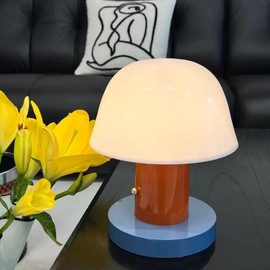 CYGGLL Mushroom Table Lamp Modern Dimmable Night Light Cordless Touch Rechargeable Desk Lamp Nordic Minimalist Retro Nightstand Bedside Lamps for Bedroom Living Room(Red)