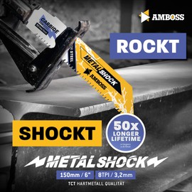 AMBOSS METAL SHOCK – 3 x Reciprocating Saw Blade Length 150 mm / 8 ZpZ – Ideal for Demolition / Vehicle Rescue / Assembly / Disassembly / Piping Construction – Suitable for Steel (Pipes / Profiles /