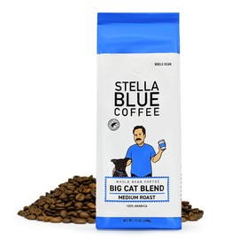 STELLA BLUE Fresh Whole Bean Coffee | Big Cat Blend | 100% Arabica Medium Roast | Whole Beans Ethically Sourced from Central America | Balanced Flavor | Supports PAWS Chicago | 12 oz Bag