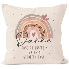 SpecialMe® Cushion Cover Thank You That You Helped Us Grow, Leaving Gift, Nursery Gift, Educator, Childminder, Pink, Natural, 40 cm x 40 cm