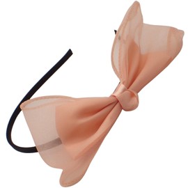 Topkids Accessories Thin Fabric Bow Alice Band Headband for Women & Girls, Cute Girls Hair Accessories, Pretty Coloured Bows on Head Band, Hair Bands for Kids & Adults, Bow Headbands (Peach)