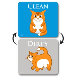 Orange Funny Cat Clean Dirty Dishwasher Magnet, Dishwasher Magnet Clean Dirty Sign, Reversible Funny Dish Washer Refrigerator Sign, Cute Cat Stickers, Double Sided