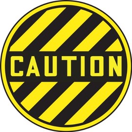 AccuformNMC Floor Sign "CAUTION" with Black Stripes, 17" Diameter Non-Slip Adhesive Vinyl Restriced Access Sign, Black on Yellow, Made in the USA, MFS779