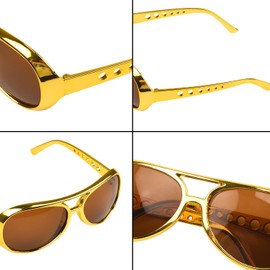 MFUOE 2 Pieces Gold Rockstar Style Glasses 50s Hip Hop DJ Glasses for Party Supplies Photo Cosplay Props Hippie Costume Accessories