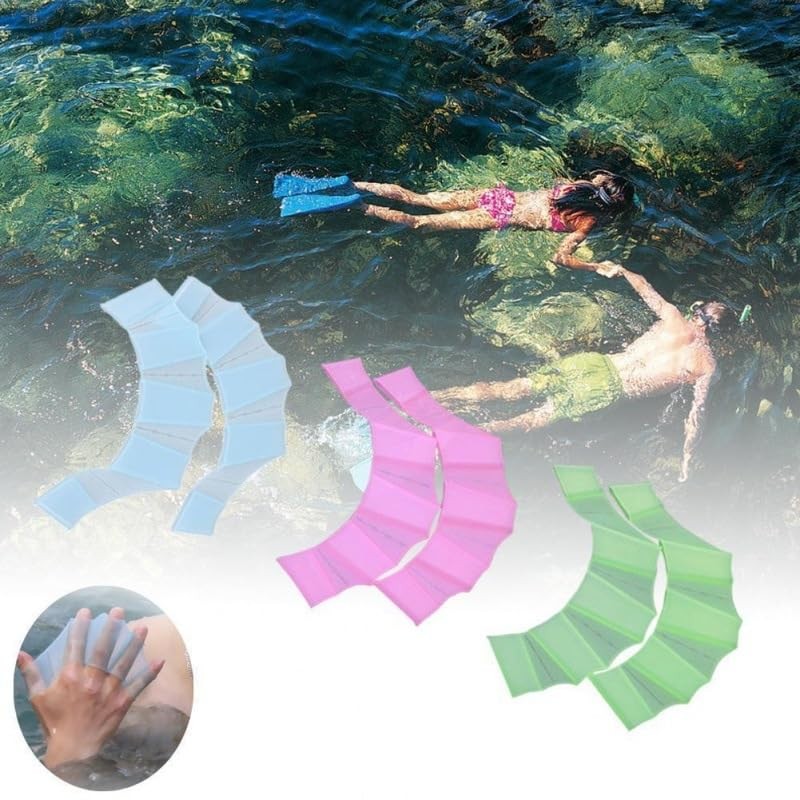 2Pcs Blue Silicone Swim Gear Fins Hand Webbed Flippers Training