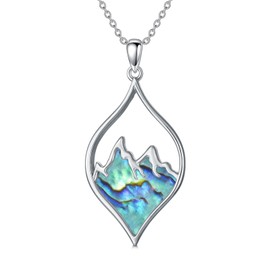 SLIACETE Abalone Shell Mountain Necklace for Women Sterling Silver Opal Necklace Mountain Pendant Necklace Nature Jewelry Gift for Skiers, Hikers, Campers, Climbers and Nature Lovers