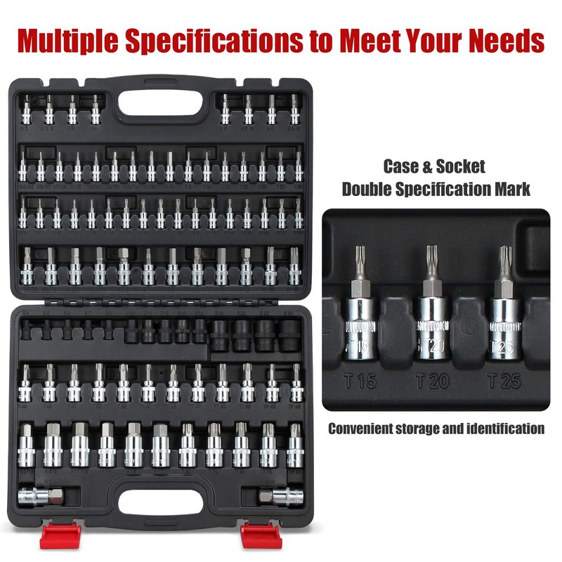 RIMKOLO 92-Piece Allen and Torx Bit Socket Set, 1/4" 3/8"