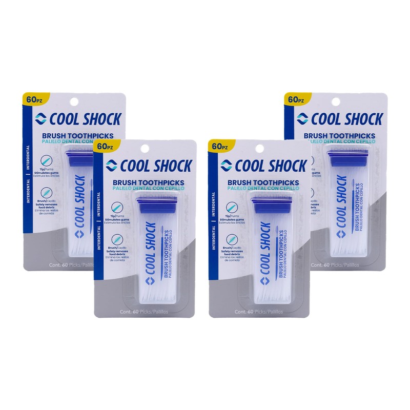 Cool Shock Palillo Interdental 60pz. Doble punta con cepillo. Elimina