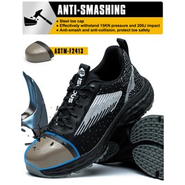 ISOOUS Steel Toe Shoes for Men Non Slip Work Shoes Women Lightweight Comfortable Safety Work Shoes for Men Puncture Proof Steel Toe Sneakers for Construction Black