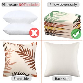 Cushion Cover 45 x 45 cm, Set of 2 Polyester Cushion Covers Autumn Orange Red Leaves Pattern Natural Country House Style Decorative Cushion Cover for Sofa Couch Living Room Patios Outdoor Cushion