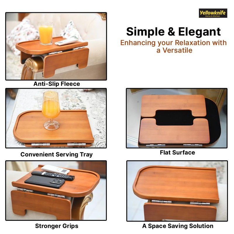 Premium Bamboo Sofa Arm Tray Table -Wooden Couch Arm Tray