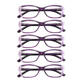 VisionGlobal 5 Pairs Reading Glasses with Spring Hinge, Blue Light Blocking Glasses, Computer Reading Glasses for Women and Men, Fashion Square Eyewear Frame(Purple,+3.00 Magnification)