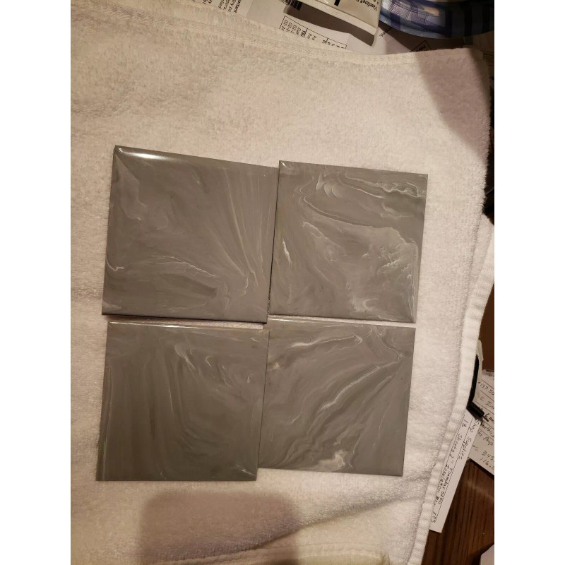 Set of 4 unbranded, gray marbled PLASTIC TILE 4 1/4"