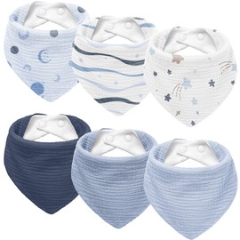 Susurration Muslin Baby Drool Bibs 6Pack Soft Triangular Adjustable Baby Bandana Bibs for Unisex Baby Girls & Boys (Blue Planet)