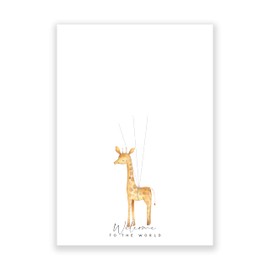 Welcome to the World Giraffe Nursery Wall Art, Baby Shower Fingerprint Guest Book Alternative, Watercolour A4 Print