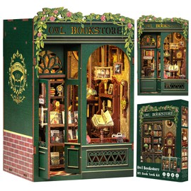 CUTEBEE Book Nook Kit - DIY Miniature House Kit for Beginners and Adults, Tiny House Dollhouse Booknook Library Bookshelf Decor, 3D Wooden Puzzle Gifts for Family and Friends (Owl Bookstore)