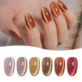 Emigoro Magnetic Gel Nail Polish, Magnet Included, Gel Nail Polish, Glitter, Magnetic Nails, Color Gel, Cat's Eye Gel, Flash Magnetic Gel, Seasonal, Set of 6 Colors, UV/LED Compatible (AH-Glitter