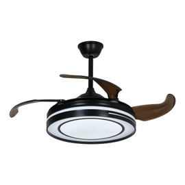 TFCFL 42" Retractable Ceiling Fan with Light and Remote, Modern Fandelier Ceiling Fan with 3 Colors Lighting, 6 Fan Speeds, Reserve Function for Bedroom Living Room (Black)