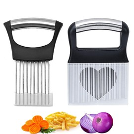 Crinkle Cutter, Onion Cutter Holder, Stainless Steel Cutting Kitchen Gadget, Potato Cutter French Fries Vegetable Cutter and Fruit Slicer