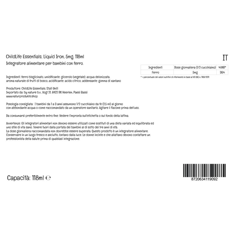 ChildLife Essentials, Liquid Iron, Vegan Iron Drops for Children, 118ml,
