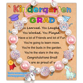 Parma77 2025 Kindergarten Graduation Gifts, Adjustable Unicorn Bracelet with Pearl & Rhinestone Ball, Graduation Gifts for Kindergarten Students Daughter Granddaughter Niece