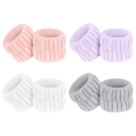 AOOWU Wrist Wash Band, Elastic Microfibre Face Wash Cosmetic Hair Band, Spa Bracelets for Absorbent Sweatband for Women Girls, Makeup Wrist Face Skin Care (4 Pairs)