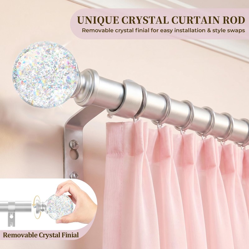 Silver Rainbow Curtain Rod Adjustable Heavy Duty Crystal Ball,18-45"