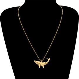 NEWEI Stainless Steel Jellyfish Whale Necklace Dainty Crab Turtle Pendant Seahorse Shark Jewelry Gifts for Women Sea Animals Charms (Whale Gold Plated #2)