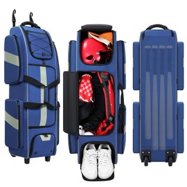 JMIANeodark Catchers Gear Bag with Wheels, Soft Rolling Baseball Bag with Separate Shoe Compartment, Large Capacity Multi-space Baseball Bags, Portable Softball Bag for Men Women