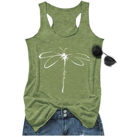 Womens Tank Tops Summer Boho Graphic Tees Shirts Junior Tops Gypsy Cute Basic-Fit Racer Back Camis Shirts for Teen Girls(Large,Dandelion Green)