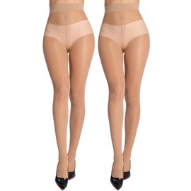 MERYLURE 20D Sheer Black Tights for Women, T-Crotch Ultra Thin Pantyhose High Waist Stockings Reinforced Toes 2 Pairs