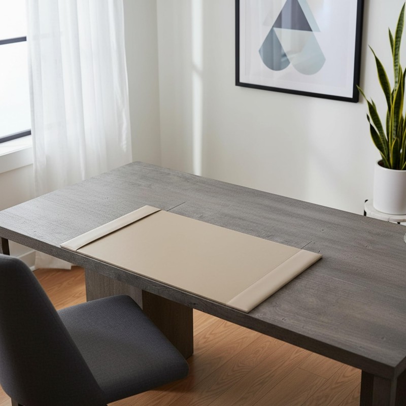 White Latte Bonded Leather 30" x 18" Side-Rail Desk Pad