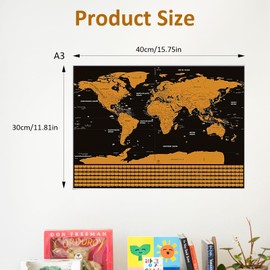 Scratch off World Map with Flags,Travel Map Poster 40x30cm, World Map Pin Board for Tracking Adventures and Learning Geography for Students, Travel Enthusiasts and Geography Enthusiasts to Record