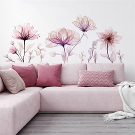 WOHAHA Wall Sticker, Stylish, Large Flower, Pink, Painting, Wall Sticker, Removable Sofa Background, Floral Decorative Paper, Living Room, Bedroom, Entryway, Wall Decor, Waterproof, Wall Sticker,