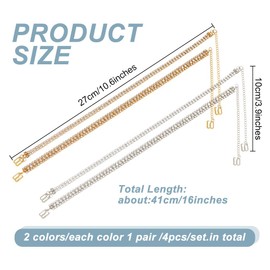 GOMAKERER 4 Pcs 2 Colors Rhinestone Chain Bra Straps, Adjustable Brass Bra Strap Holder Bra Shoulder Straps Non-Skid Bra Belt with Alloy Hooks for Bra Tops Dress