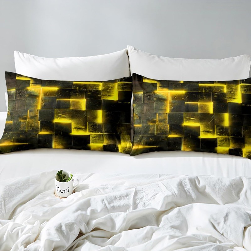 Yellow Black Bed Set 3D Glowing Buffalo Duvet Cover Single