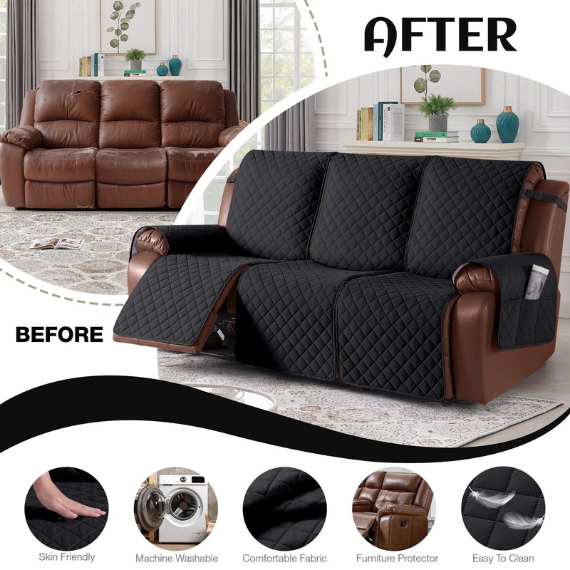 KinCam Recliner Sofa Covers for 3 Seat, 100% Waterproof Reclining