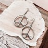 Peace sign hoop dangle earrings charm silver large bohemian style