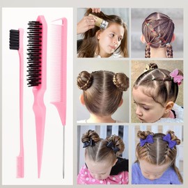 Hair Wax Styling Stick Set 4pcs: Hair Wax, Hair Edge Brush, Hair Bun Accessory, Women's and Children's Smoothing Hair Brush for Frizz Control, Rat Tail Comb, Hair Brush, Long Lasting Smoothness.