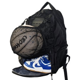 CAFINY Large Basketball Backpack with Shoe Compartment Ball net and Padded 15.6 inch Laptop Sports Backpack for Storing basketballs Footballs and Other Balls as Well as Travel and School Items