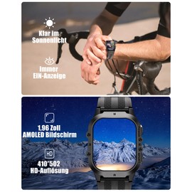 AVUMDA Smartwatch Men's C26, 1.96 Inch AMOLED Touchscreen Smartwatch with Blood Pressure Monitor, Heart Rate Pedometer, SpO2, 100+ Sports Modes, Fitness Watch, IP68 Waterproof Sports Watch for