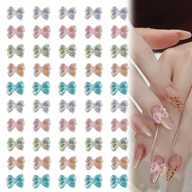 JRYXDS 60 Stück 3D Regenbogen-Schleifen Nageldesign - Resin Strass Accessoires - Eisglanz Schleifchen Diy Nail Art Deko
