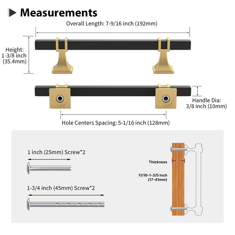Lepatape 10 Pack 5 Inch Black and Gold Cabinet Pulls