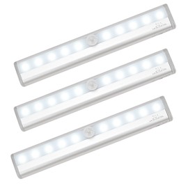 Leadleds 3-Pack Battery Operated 10-LED Motion Sensor Light Bar Stick-on Anywhere Portable Closet Cabinet LED Night Light Wall Light Stairs Light Step Light Bar