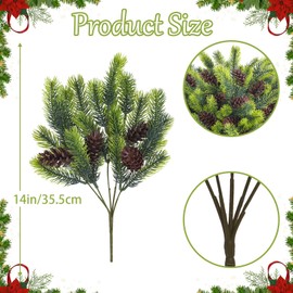 unlemoni 24 Pcs Artificial Pine Branches 14’’ Faux Pine Needles Stems with Pine Cones Fake Chrismtas Greenery Pine Picks for DIY Garland Wreath Home Garden Decoration