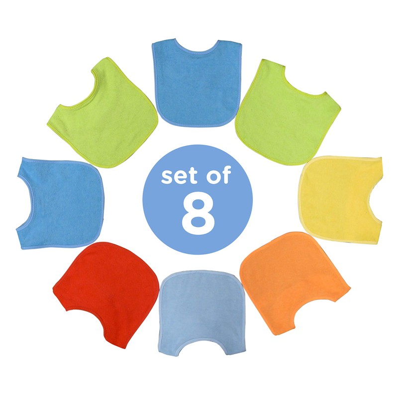 Neat Solutions 8 Pack Multi-Color Solid Knit Terry Feeder Bib,