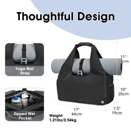 Sports Bag Women's Yoga Bag Large Carry Bag with Shoe Compartment & Wet Compartment Travel Bag Men's Gym Sports Gym Bag for Yoga Mats & Yoga Accessories, black