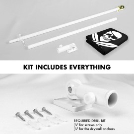 UD_G128 Combo Pack: Flag Pole 6 FT White Tangle Free & Pirate Jolly Roger Swords Flag 3x5ft 150D Printed Polyester