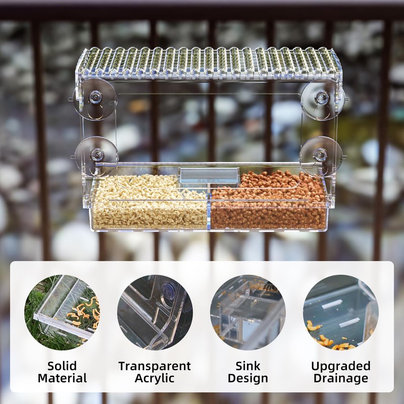 Window Bird Feeder with Strong Suction Cups – Flat-Tile Roof