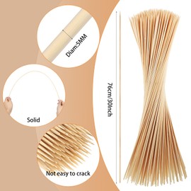 300PCS Marshmallow Roasting Sticks,30 Inch Marshmallow Sticks for Fire Pit Extra Long Wooden Sticks 5mm Thick Bamboo Skewers for Smores Roaster Barbecue Campfire,Weddings and Plant Stakes